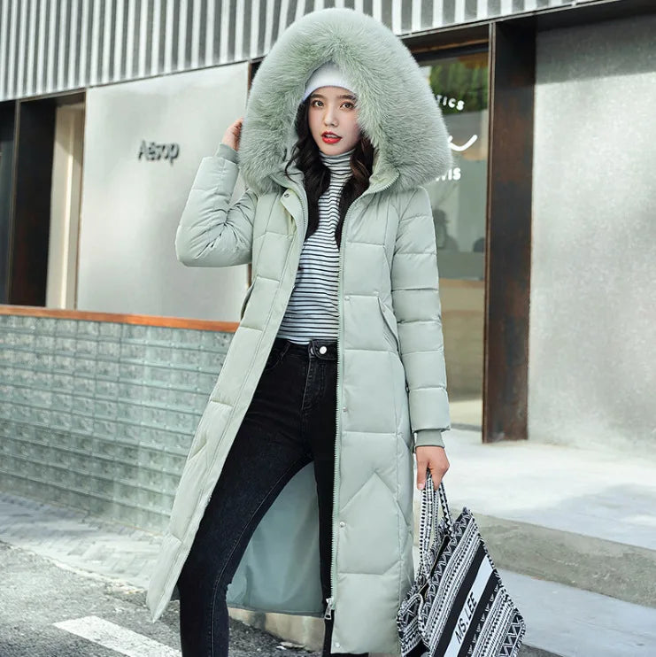 Femmes Maxi longueur Parkas manteaux veste à capuche surdimensionné solide fermeture éclair col de fourrure manches longues ample épais décontracté 2025 automne hiver