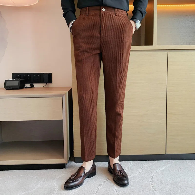 Pantalon gaufré extensible pour hommes, taille Business, formel, mode mariage, Slim, marque, costume de fête sociale, nouvelle collection automne 2024