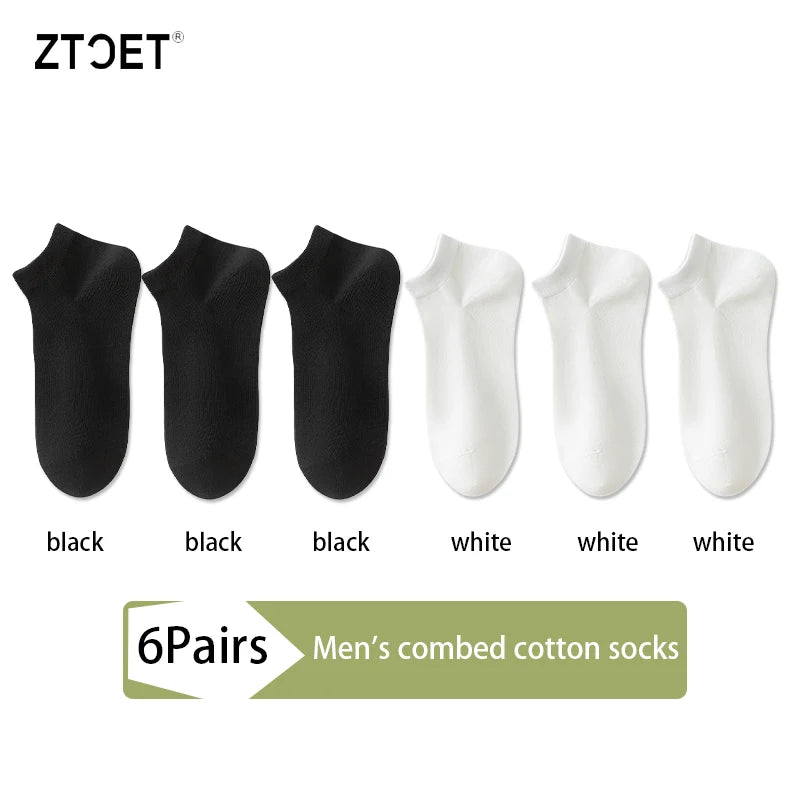 6 paires de chaussettes en coton peigné pour hommes, de haute qualité, courtes, respirantes, anti-odeur et antibactériennes, pour affaires, printemps et été