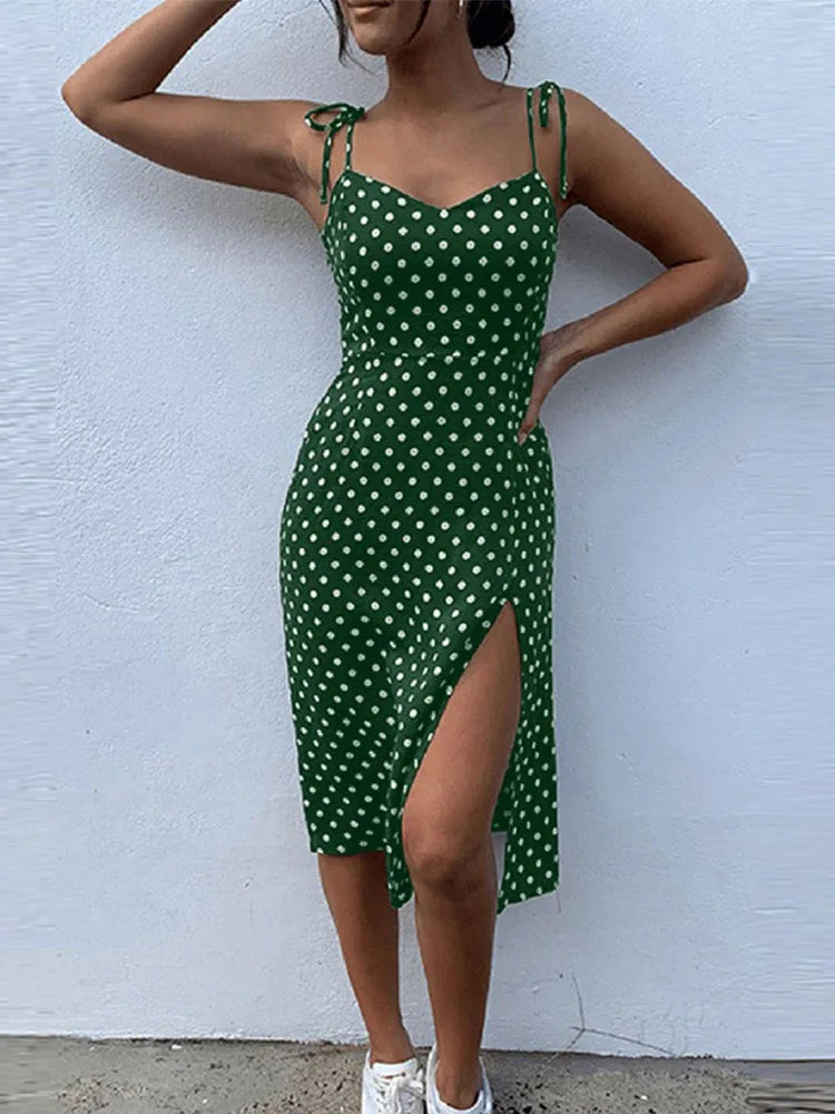 Robes robe d'été femmes casual à pois sans manches haute plissée taille élastique col en v robe De plage robes De Verano