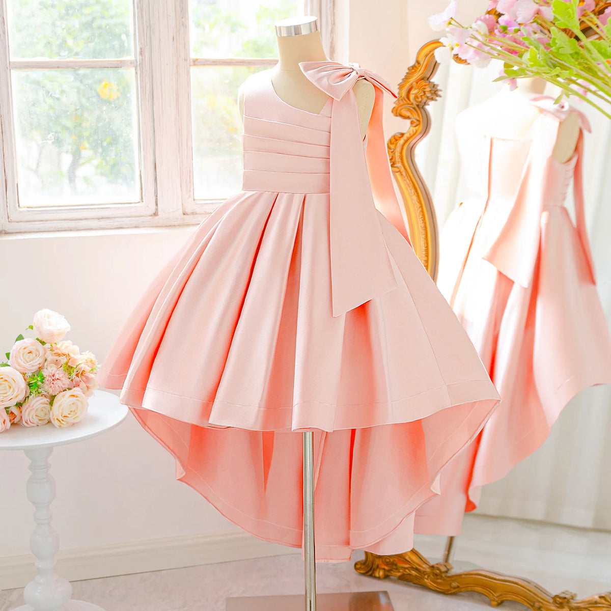 Robes de demoiselle d'honneur pour filles, à la mode, avec nœud élégant, robe de bal de princesse pour mariage, anniversaire, Costume de soirée de première Communion