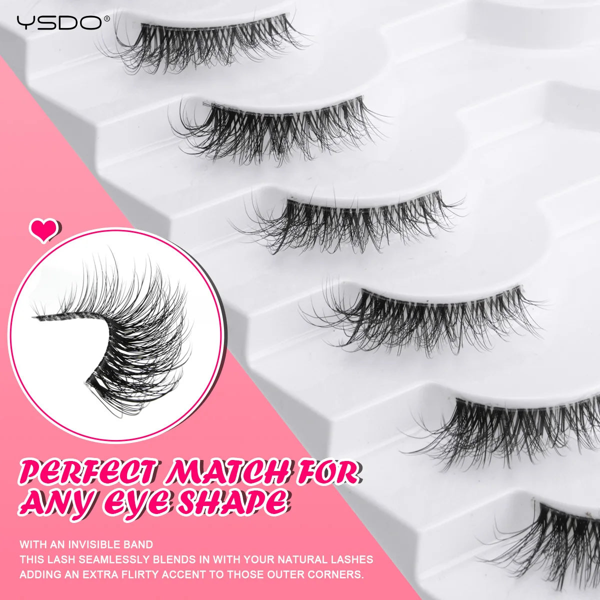 YSDO-Demi cils de chat doux, bande claire naturelle, faux cils, contaminants naturels, py, faux cils de vison 3D, outils de maquillage, 5/10 paires