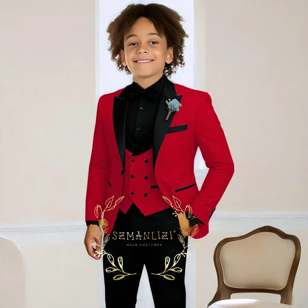 Costume de smoking de mariage pour garçons, 3 pièces, veste à col à visière, pantalon, gilet, ensemble Blazer formel pour enfant, tenue cintrée, costume garcon mariage