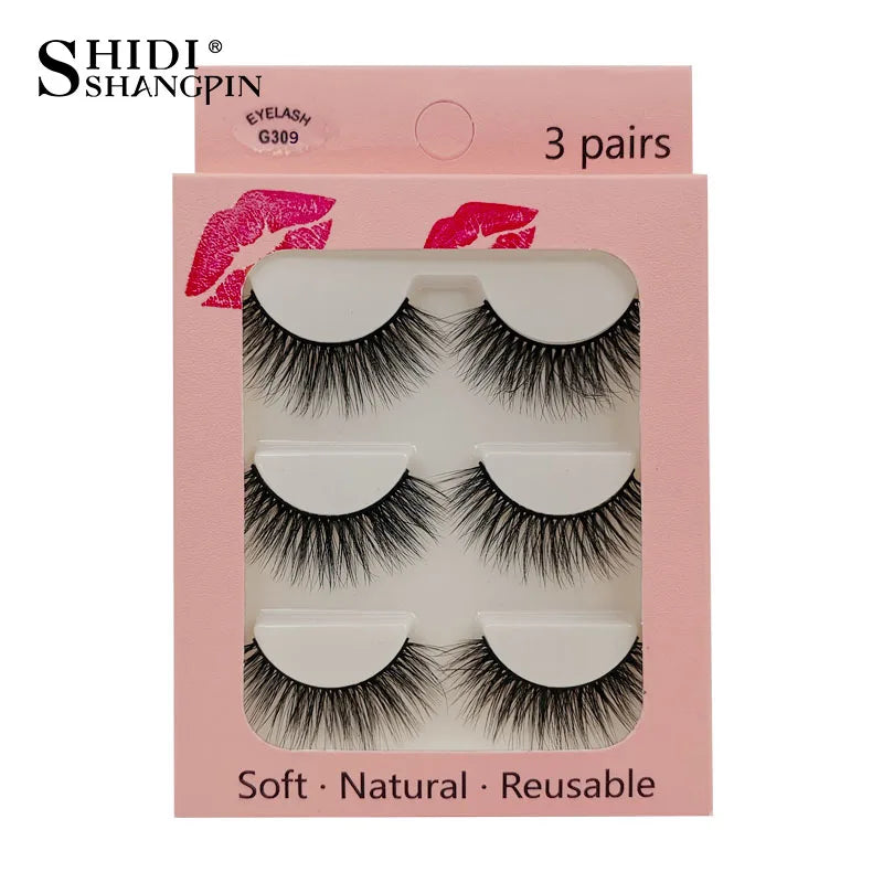 Faux Cils Naturels Longs en Vison 3D, Souples et Moelleux, fissuraminants, Faits à la Main, Outils de Maquillage pour les Yeux, 3 Paires