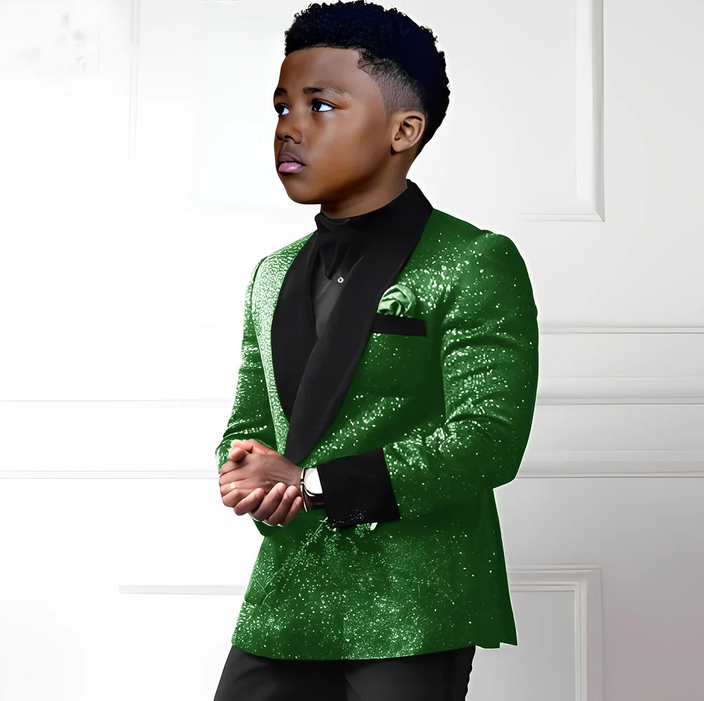 Costume à paillettes pour garçons, ensemble 2 pièces, Blazer à Double boutonnage, pantalon, smoking de mariage, tenue à la mode pour enfants de 2 à 16 ans