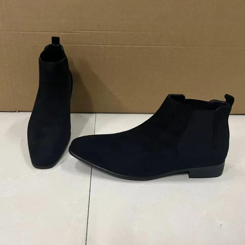 Bottines Chelsea en daim pour hommes, chaussures d'affaires en cuir à bout carré, bottes courtes à enfiler, grande taille, chaussures de styliste pour hommes