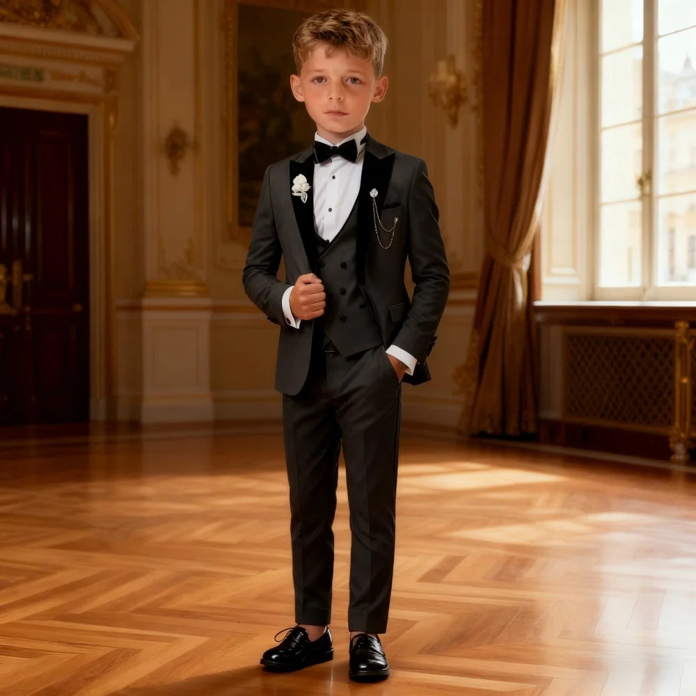 Costume formel pour enfants, livraison en 10 jours, costume de mariage pour garçon, costume de remise de diplôme scolaire, revers en velours noir, spectacle sur scène