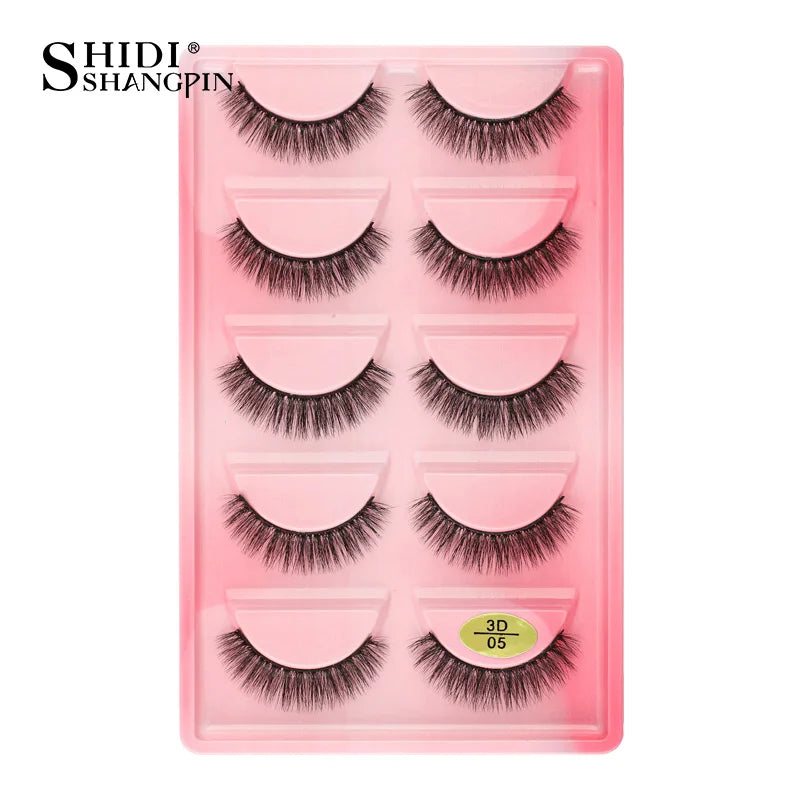 Cils 3D en faux vison X05, cils postiches volumineux et légers, 5 paires réutilisables, cils doux et volumineux, aspect naturel pour le maquillage quotidien et les soirées