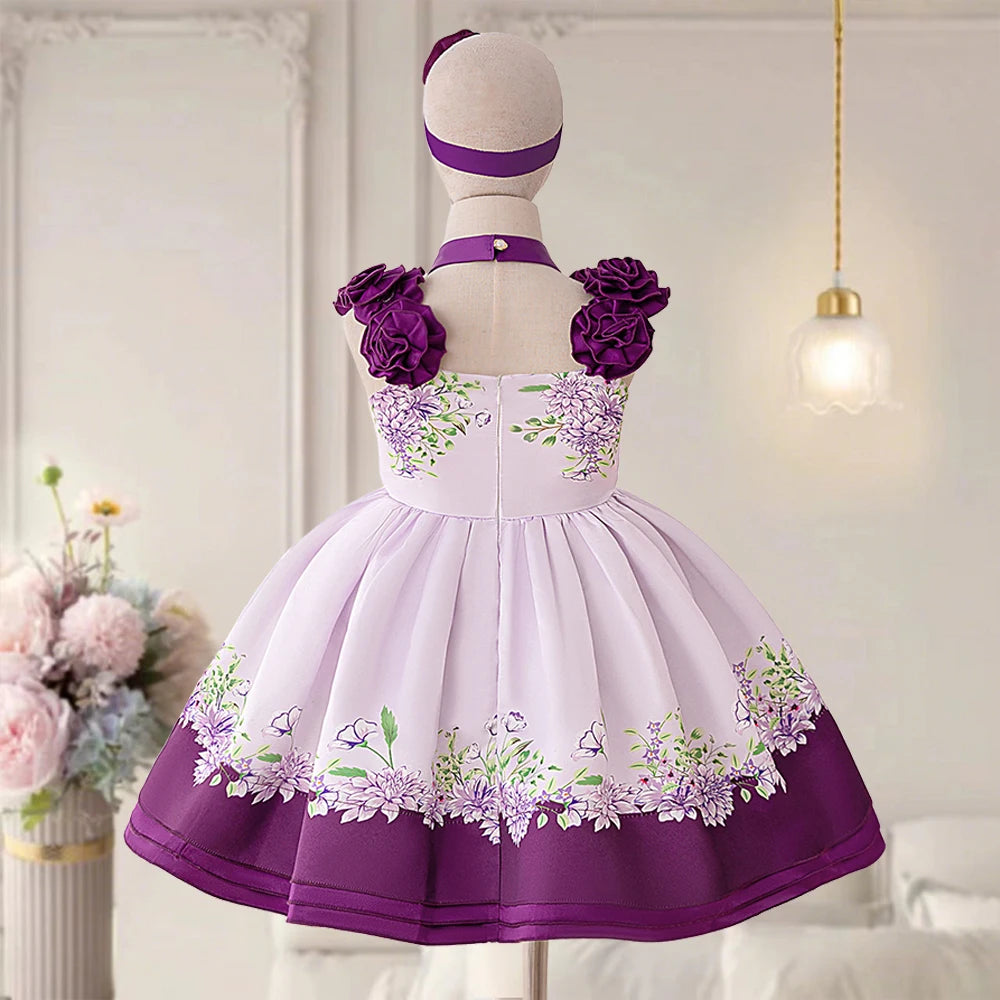 Robe de soirée de demoiselle d'honneur pour filles, imprimé floral, élégante, en Tulle, robes de princesse d'anniversaire, de mariage, de baptême