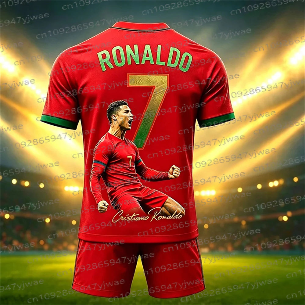 Ensemble maillot et short de football édition spéciale Ronaldo N°7 pour femme, homme et enfant – Tenue de sport décontractée Harajuku d'été – Ensemble 2 pièces