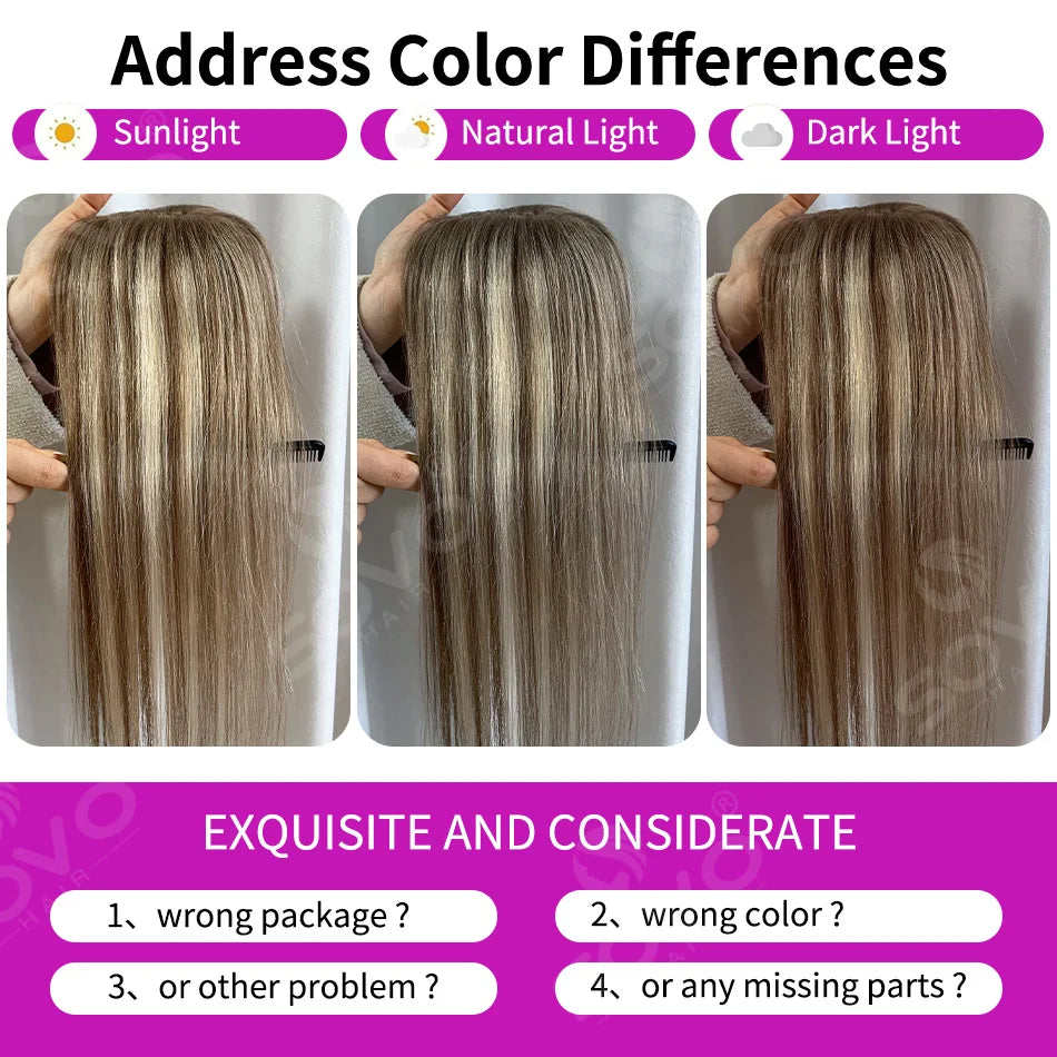 Topper de cheveux humains lisses avec mèches pour femmes 10x12CM, postiche à base de peau avec 4 clips, cheveux humains véritables respirants