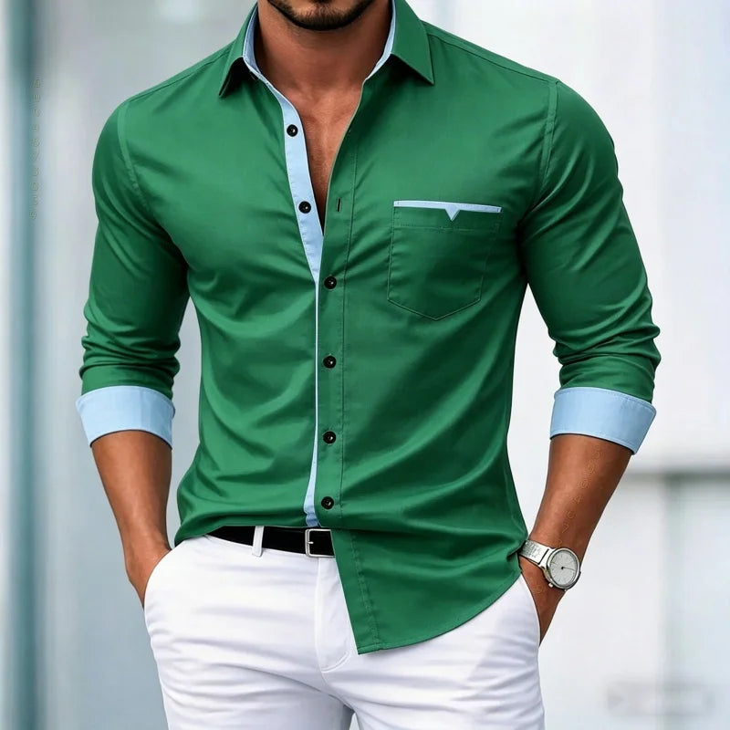 Chemises pour hommes de haute qualité, chemises à manches longues contrastées, chemises décontractées pour affaires, chemises tendance pour les rendez-vous, vêtements polyvalents pour hommes