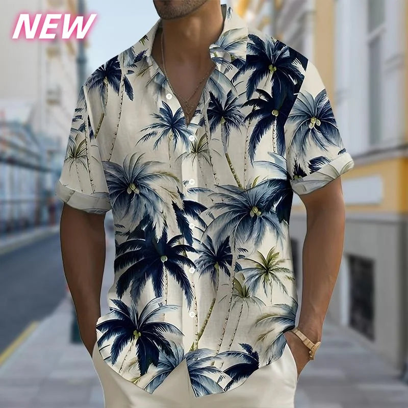Chemise Aloha imprimée en 3D pour homme, motif coucher de soleil coloré, chemises hawaïennes décontractées à manches courtes, hauts amples style streetwear