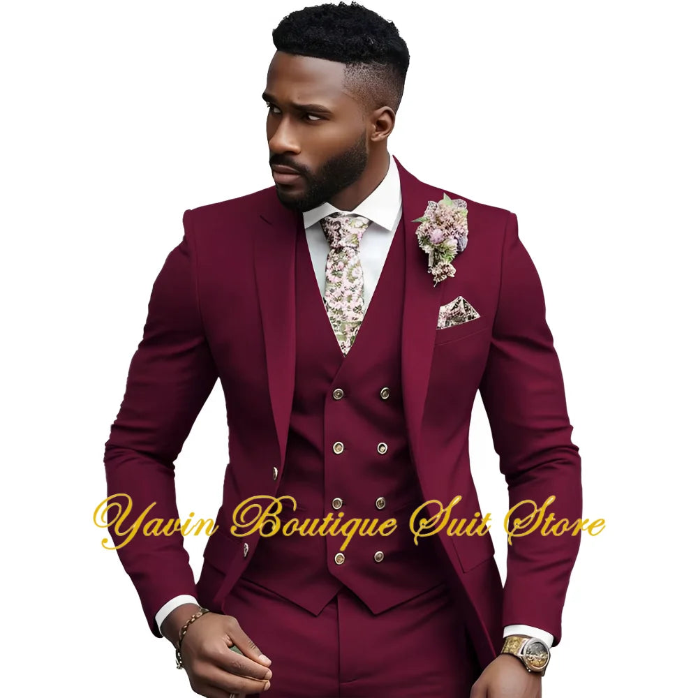 Costume de cérémonie 3 pièces pour homme – Ensemble de mariage et de bal avec blazer à revers cranté, veste ajustée, gilet et pantalon – Idéal pour affaires et événements formels