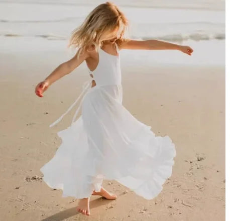 Robe pour filles Printemps-Été 2026 Nouvelle collection Vêtements pour enfants Style coréen Robe fluide dos nu pour bébé fille élégante