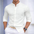 Chemise à manches longues pour homme, col montant, blanche ou noire, couleur unie, coupe ajustée, style business casual, tailles XS-6XL.