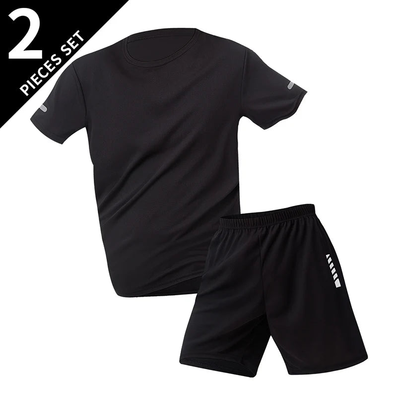 2 ensembles de taille européenne et américaine homme pantalon court à manches courtes costume homme T-shirt décontracté costume de course de remise en forme de sport