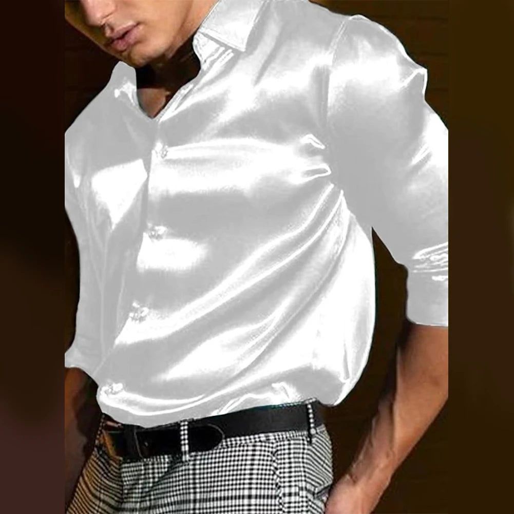 Chemise en Satin à Manches sulfpour Homme, Simple Boutonnage, ixde Mariage, Business, Mode Automne