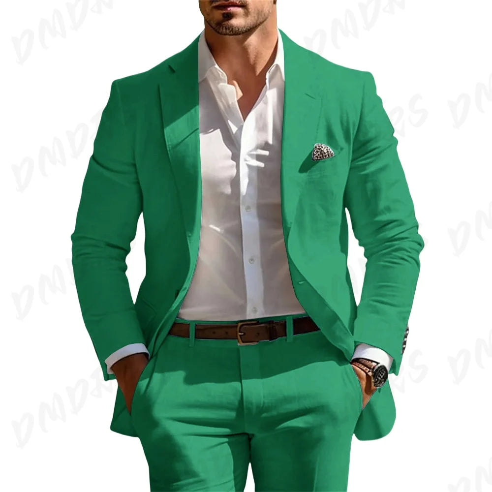 Veste et pantalon trempés classiques pour hommes, vêtements pour occasions formelles, fête, mariage, été, solide, 2 pièces