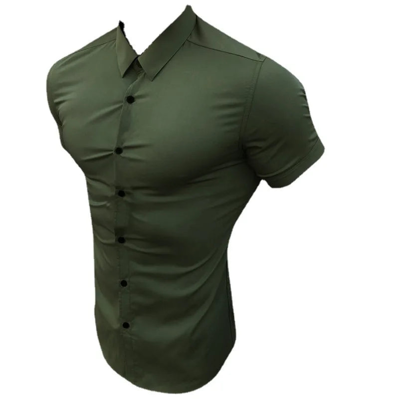 Mode d'été Super Slim Fit chemises à manches courtes hommes classique tenue décontractée chemise mâle Hipster décontracté Luxe chemise formelle