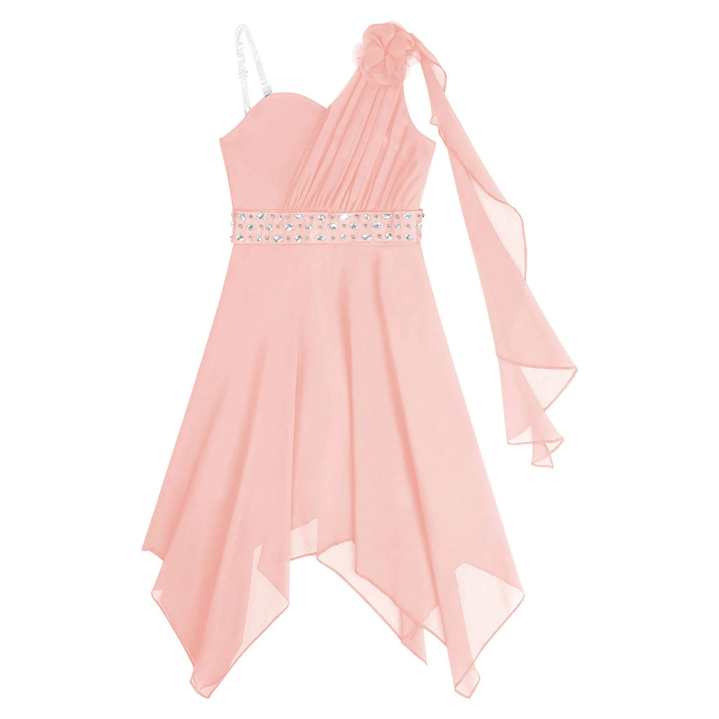 Robe de mariage pour filles de 6 à 16 ans, sans manches, élégante, froncée, avec des appliques, ourlet asymétrique, en mousseline de soie, robes de princesse pour fête d'anniversaire et de bal