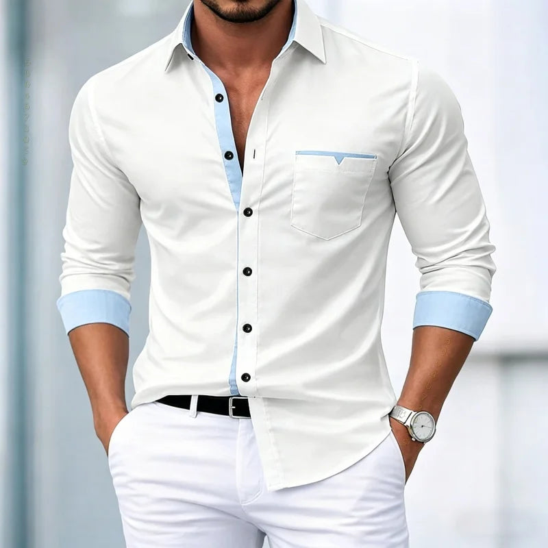 Chemises pour hommes de haute qualité, chemises à manches longues contrastées, chemises décontractées pour affaires, chemises tendance pour les rendez-vous, vêtements polyvalents pour hommes