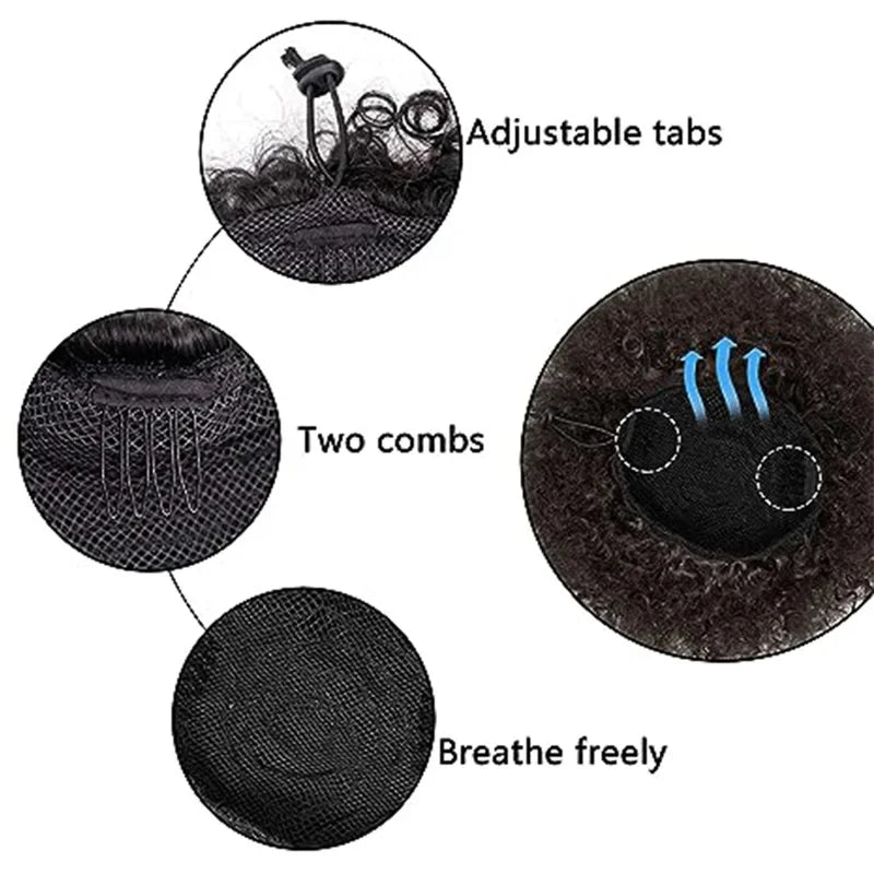 Extensions synthétiques queue de cheval Afro avec cordon de serrage, 10 pouces, pour femmes noires, 4b 4c, cheveux crépus bouclés, chignon, perruques queue de cheval, usage quotidien