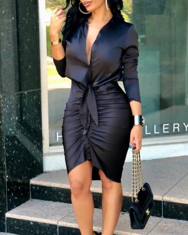 Femmes Sexy col en V profond Mini robes dames à manches longues fête Club robe moulante