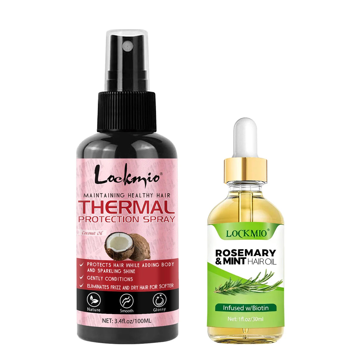 LOCKMIO Spray de protection thermique hydratant et nourrissant pour protéger les cheveux, réparation des dommages causés par la chaleur, revitalisant Anti-frisottis, produit de soins capillaires