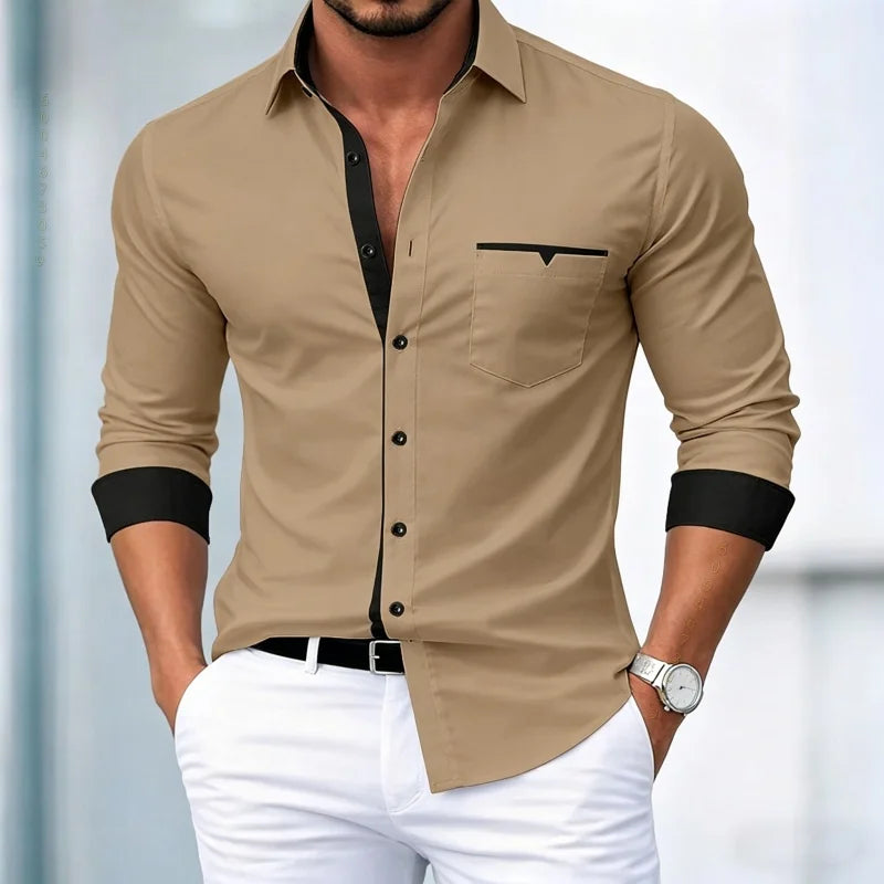 Chemises pour hommes de haute qualité, chemises à manches longues contrastées, chemises décontractées pour affaires, chemises tendance pour les rendez-vous, vêtements polyvalents pour hommes