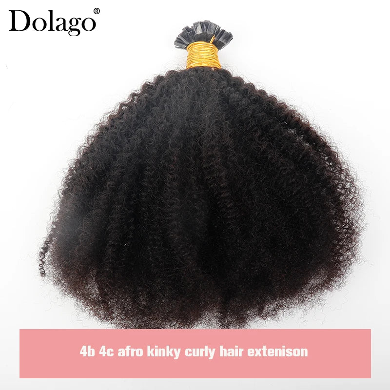 Dolago-Extensions de cheveux afro crépus bouclés pour femmes, Bundles de cheveux humains noirs naturels, KerBrian Flat K Tip, 4B 4C ktHair