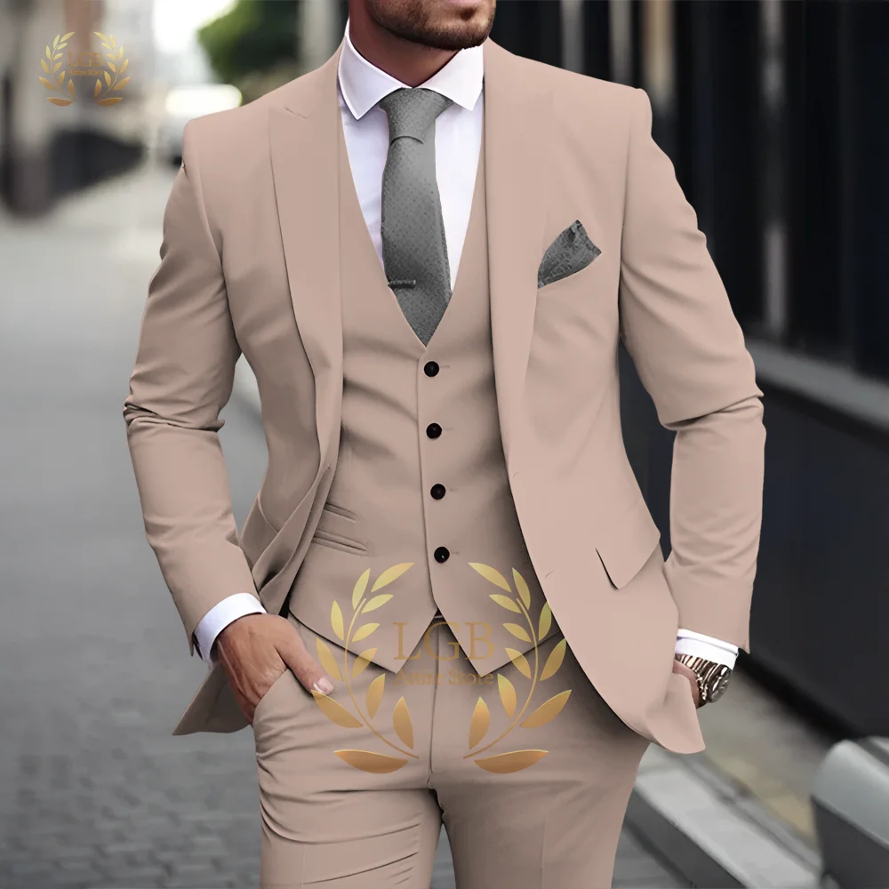 Costume 3 pièces kaki pour hommes, classique, revers, Business, formel, mariage, marié, coupe cintrée, élégant, Style Gentleman, Blazer à la mode