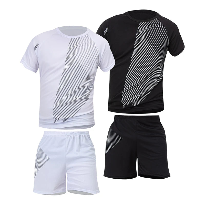 2 ensembles de taille européenne et américaine homme pantalon court à manches courtes costume homme T-shirt décontracté costume de course de remise en forme de sport