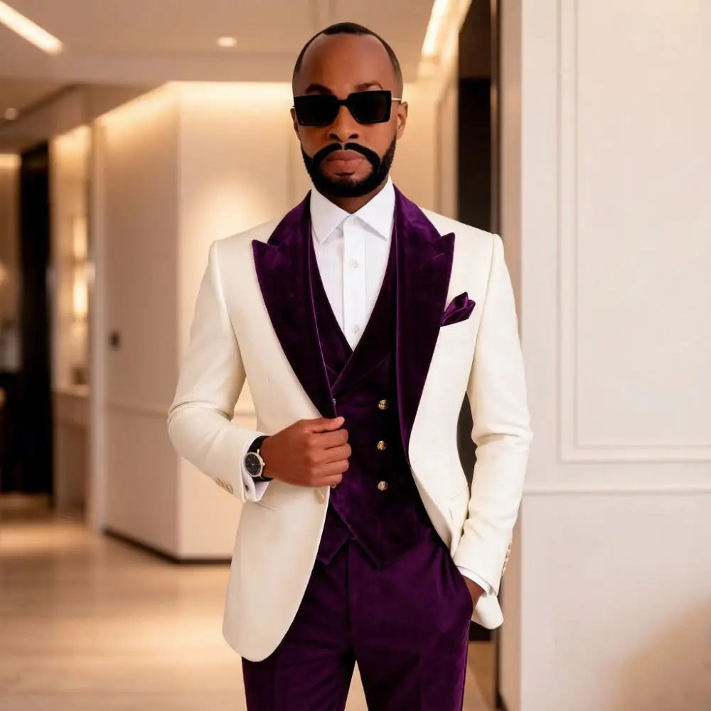Costumes en velours pour hommes, coupe ajustée, 3 pièces, pour mariage, bal de promo, col châle bordeaux, personnalisable, élégant, pour cérémonie de gala