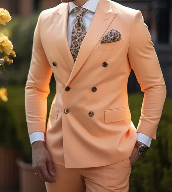 Costumes de mariage sur mesure à double boutonnage pour hommes, blazer formel à revers pointu imbibé, coupe couvertes, veste et pantalon 2 pièces, marron, haute qualité, 2024