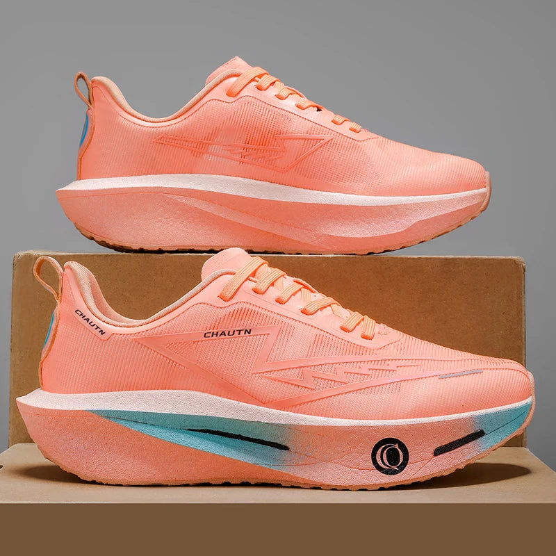 Chaussures de course respirantes à semelle épaisse avec plaque en carbone pour hommes, baskets unisexes assorties pour couples, idéales pour le jogging quotidien, professionnelles