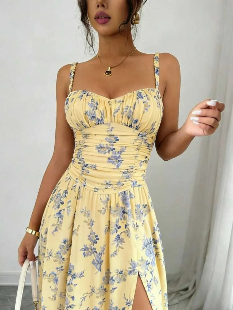 Robe trapèze amincissante sexy pour femme, nouvelle mode estivale, sans bretelles, fendue sur le côté, élégante, coupe ajustée, style euro-américain