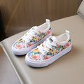 COMFY KIDS Chaussures basses en toile pour filles de 3 à 12 ans, imprimé floral, style frais, tissu en coton respirant, à lacets, avec languette de fermeture, pour toutes les saisons, chaussures décontractées pour pique-