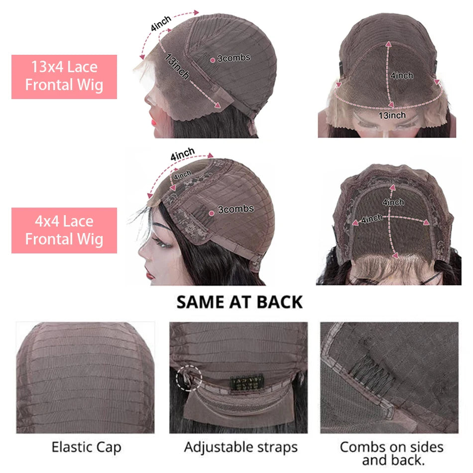 Perruques Lace Frontal 13x4 ultra-lisses, coupe courte bob, pré-épilées, avec dentelle transparente 4x4, 100% cheveux humains brésiliens, 12, 14, 16 pouces