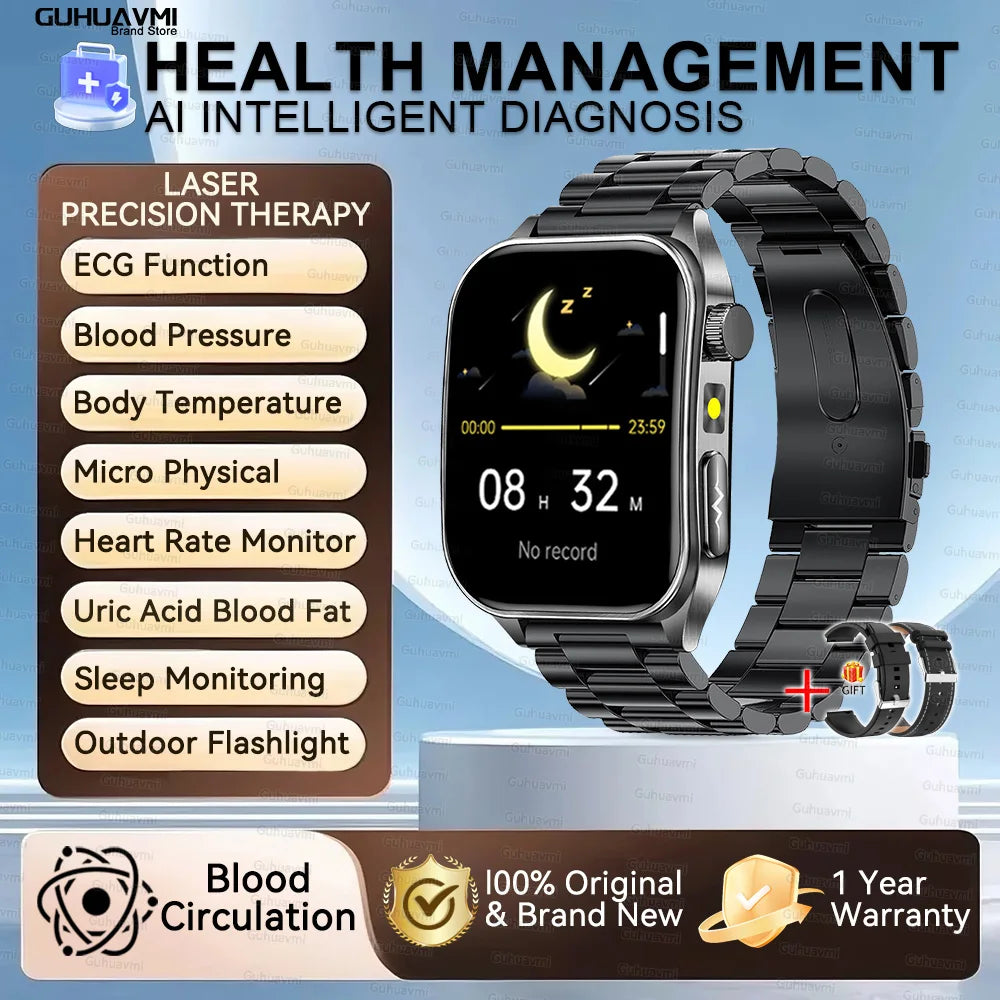 2025New 650nm Laser conditionnement verre saphir montre intelligente hommes ECG fréquence cardiaque Micro examen physique santé Smartwatch température