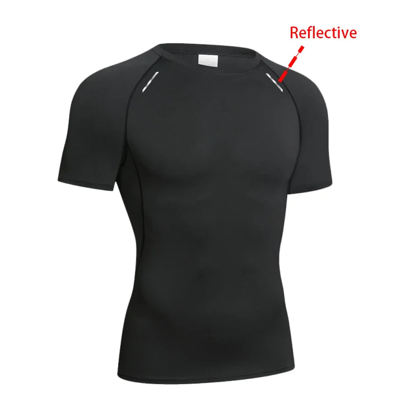 T-shirt de compression à séchage rapide avec bande réfléchissante pour homme - Haut de sport élastique pour la course à pied, la salle de sport, la remise en forme
