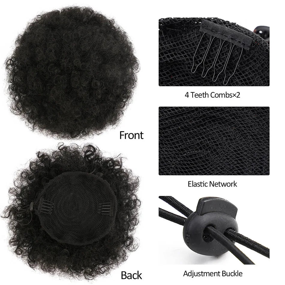 1PC femmes 10 pouces Afro crépus bouclés synthétique queue de cheval Extension avec cordon Style de base Afro bouffée cheveux chignon perruque quotidien U