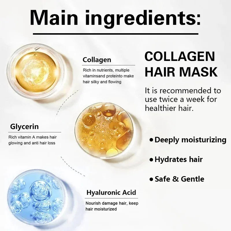 Masque capillaire au collagène et à la kératine, contrôle du sébum, masque capillaire à l'huile d'argan marocaine, revitalisant, doux, lisse, réparation des cheveux abîmés, soin des cheveux