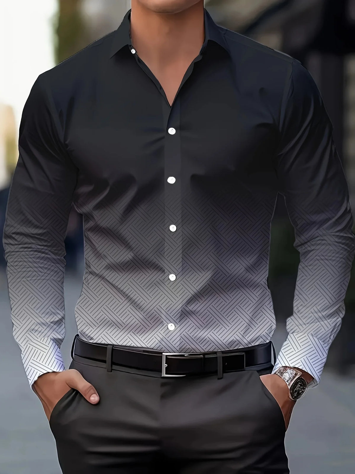 Costume chemise rose noir blanc décontracté extérieur couleur unie rayé confortable doux revers hommes hauts bureau grande taille 2024