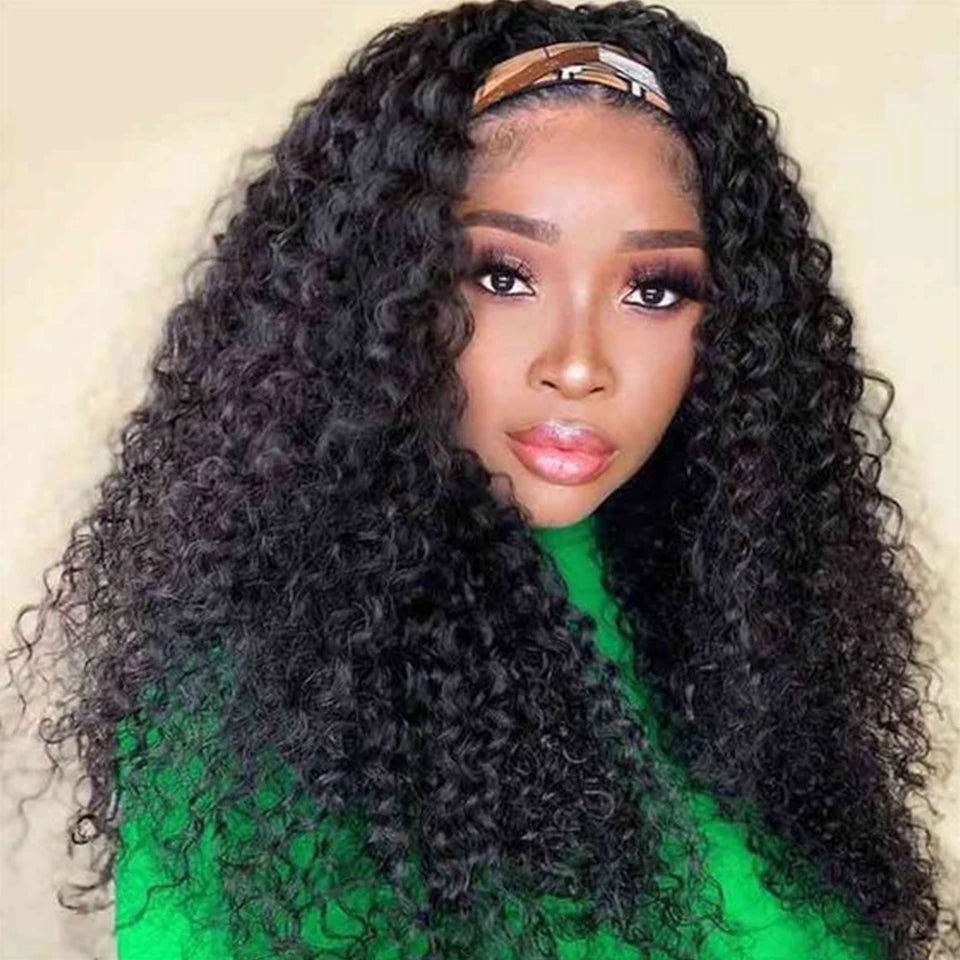 Perruque bandeau cheveux humains crépus bouclés pour femmes noires, densité 250%, sans colle, brésilien Remy Jerry Curl, entièrement faite à la Machine