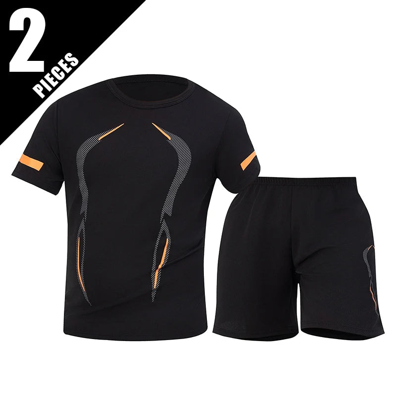 2 ensembles de taille européenne et américaine homme pantalon court à manches courtes costume homme T-shirt décontracté costume de course de remise en forme de sport