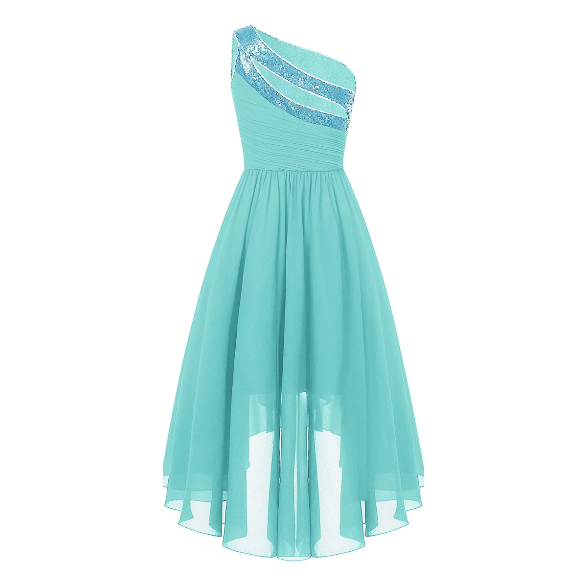 Robe d'été en mousseline de soie pour filles, tenue de princesse à paillettes, asymétrique épaule dénudée, sans manches, robe Maxi de demoiselle d'honneur junior, robes de fête de mariage