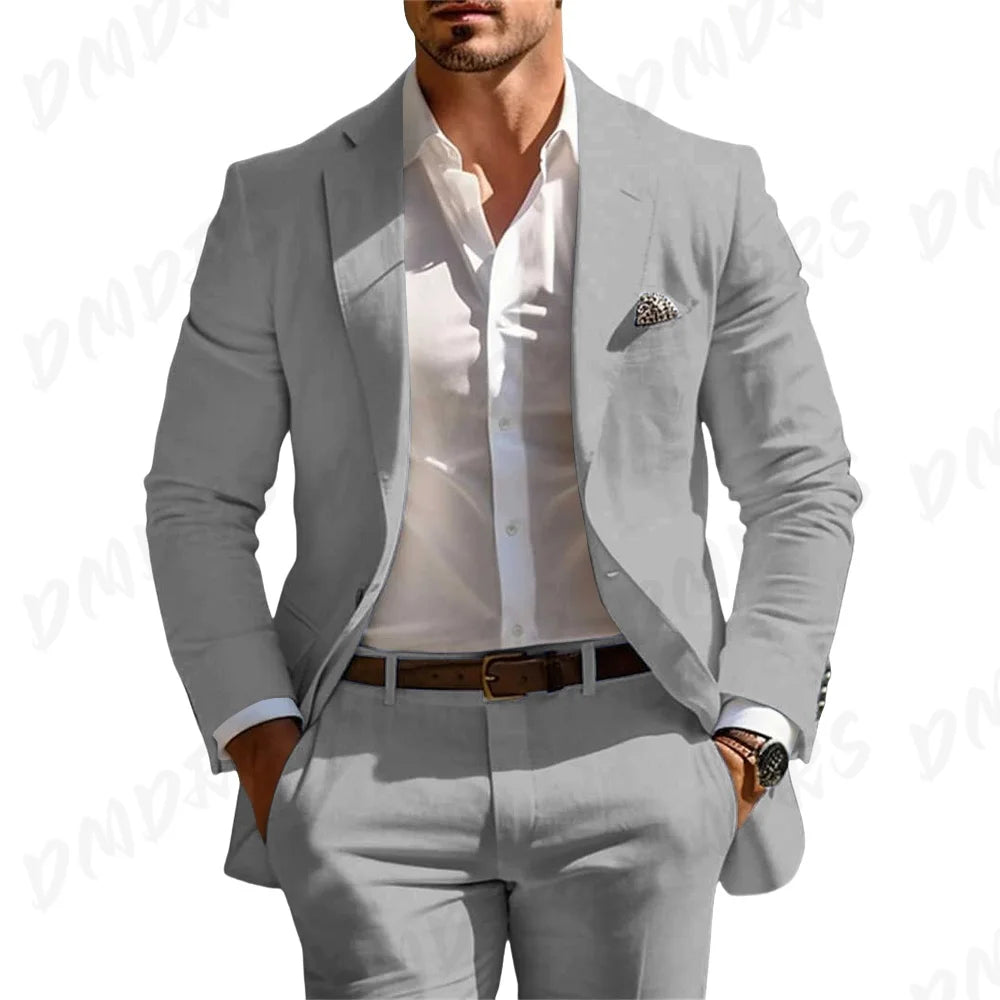 Veste et pantalon trempés classiques pour hommes, vêtements pour occasions formelles, fête, mariage, été, solide, 2 pièces