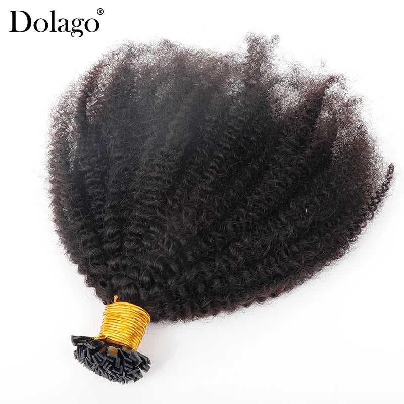 Dolago-Extensions de cheveux afro crépus bouclés pour femmes, Bundles de cheveux humains noirs naturels, KerBrian Flat K Tip, 4B 4C ktHair