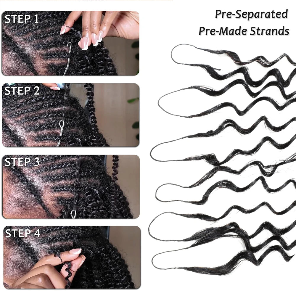 Extensions de cheveux humains bouclés birmans Miracle Knots pour tresses bohèmes, pré-séparées, effet plume, 100% cheveux humains